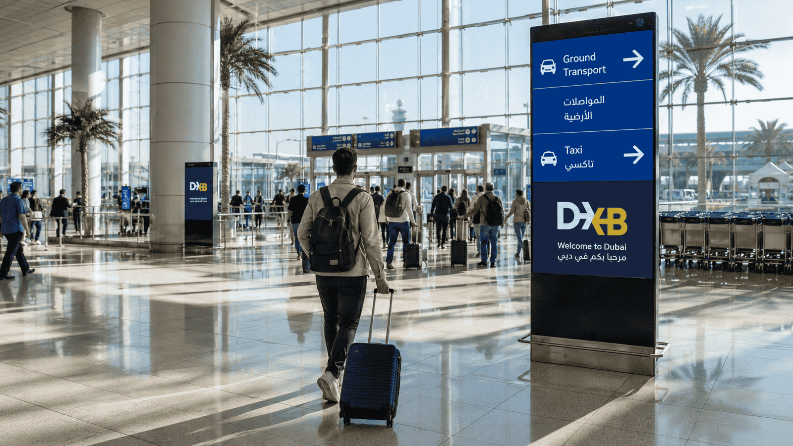 Dubai Airport Pickup service waiting at DXB international arrivals for Western travelers